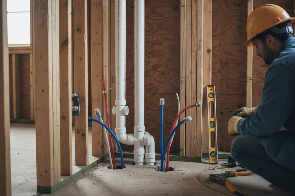 Drain and supply rough-in during Drain Cleaning in Norwich